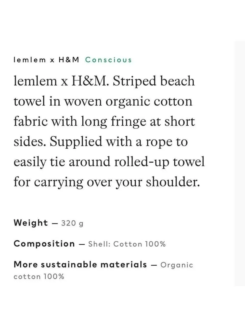NEW lemlem x H&M Blue Organic Turkish Cotton Beach Towel🎁